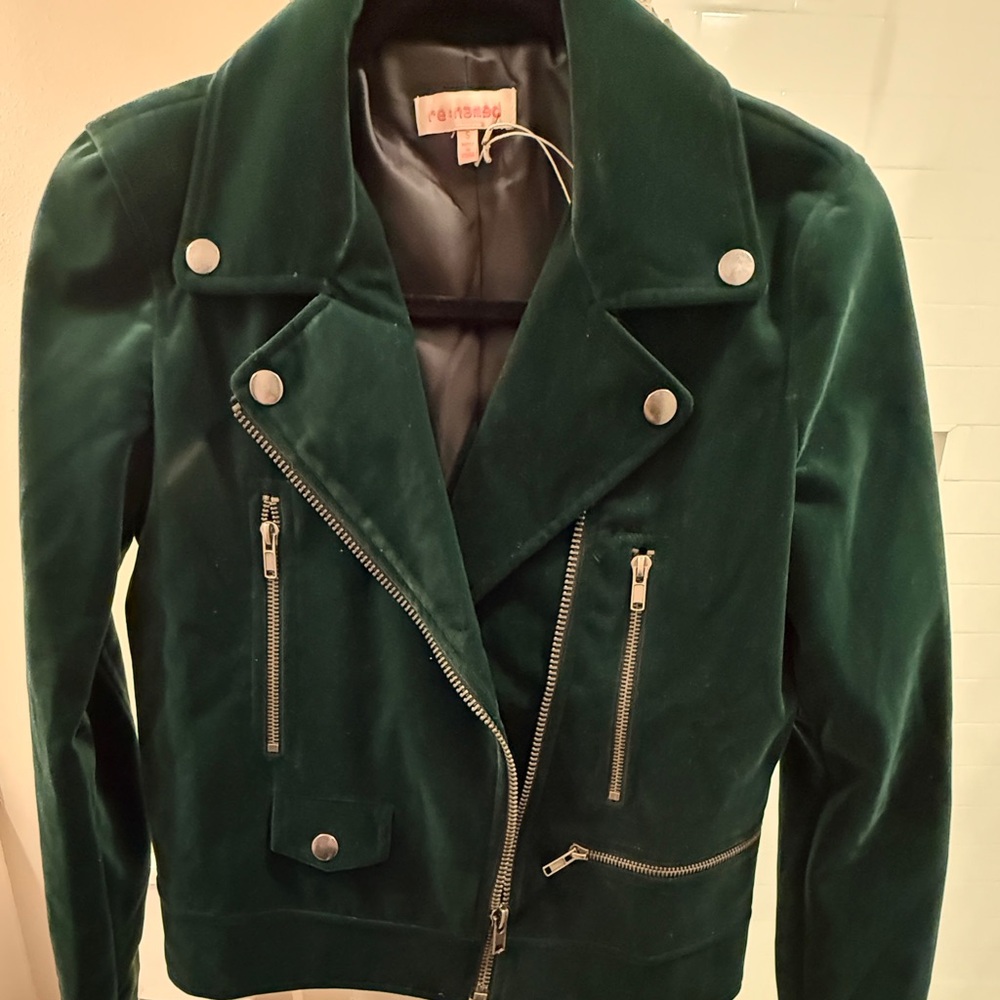 Green Velvet Moto Jacket